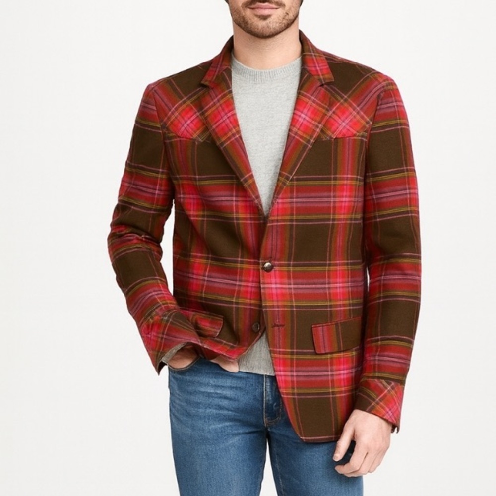 MR TURK Plaid  Men's Blazer Red Black Lapel Sport Coat 38